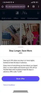 ARIA Resort & Casino coupon verification screenshot