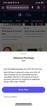 ARIA Resort & Casino coupon verification screenshot