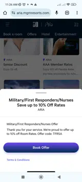 ARIA Resort & Casino coupon verification screenshot