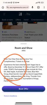 ARIA Resort & Casino coupon verification screenshot