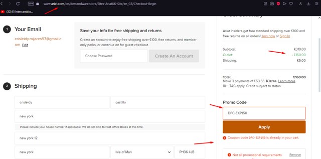 Ariat International checkout page showing Ariat International promo code box | Screenshot taken by SimplyCodes community member on Jun 28, 2024