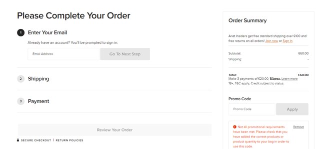 Ariat International checkout page showing Ariat International promo code box | Screenshot taken by SimplyCodes community member on Jun 28, 2024