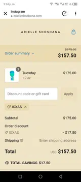 Arielle Shoshana coupon verification screenshot