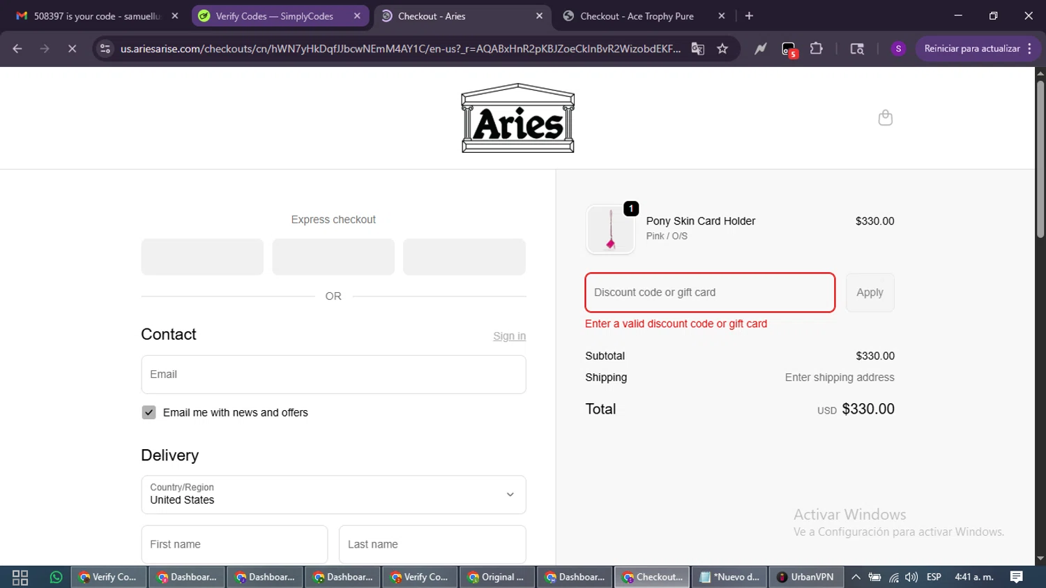 Aries discount code screenshot showing code Charlottem40 applied at Aries checkout page. Uploaded by SimplyCodes community member ShieldWarden7838 on Jan 24, 2026