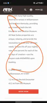 Ark Encounter coupon verification screenshot