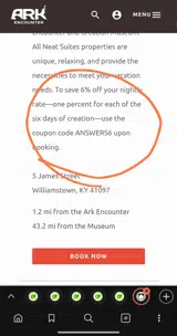 Ark Encounter coupon verification screenshot