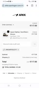 ARKK Copenhagen coupon verification screenshot