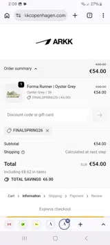 ARKK Copenhagen coupon verification screenshot