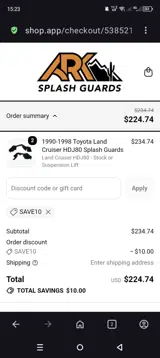 Ark Splash Guards coupon verification screenshot