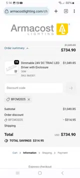 Armacost Lighting coupon verification screenshot