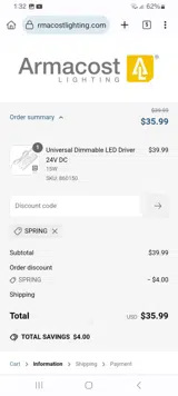 Armacost Lighting coupon verification screenshot