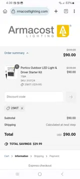 Armacost Lighting coupon verification screenshot