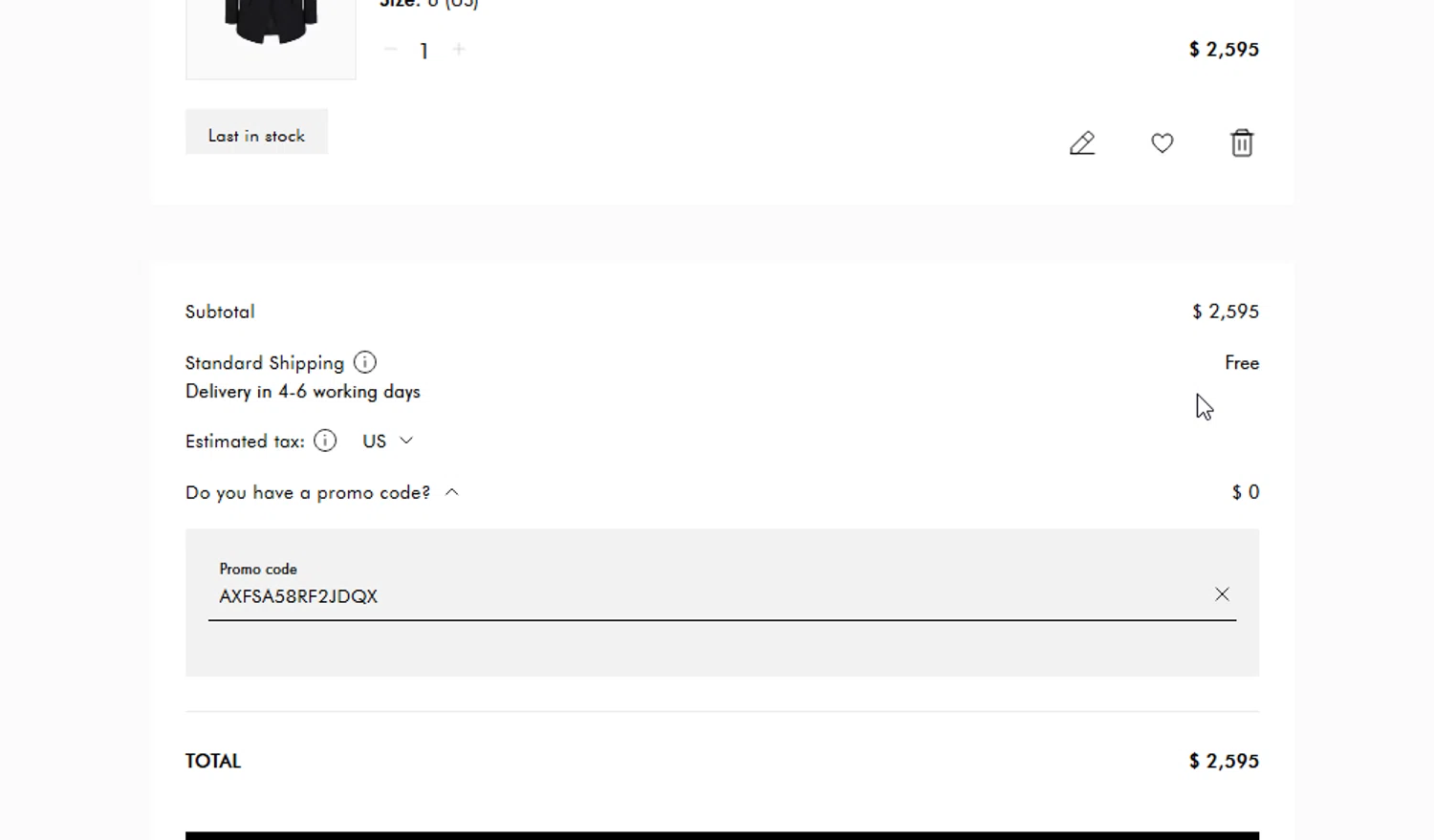 Armani checkout page showing Armani coupon code box | Screenshot taken by SimplyCodes community member on Mar 30, 2025
