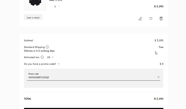Armani checkout page showing Armani coupon code box | Screenshot taken by SimplyCodes community member on Mar 30, 2025