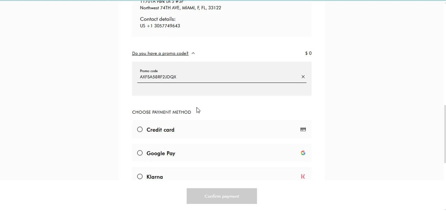 Armani checkout page showing Armani coupon code box | Screenshot taken by SimplyCodes community member on Mar 30, 2025