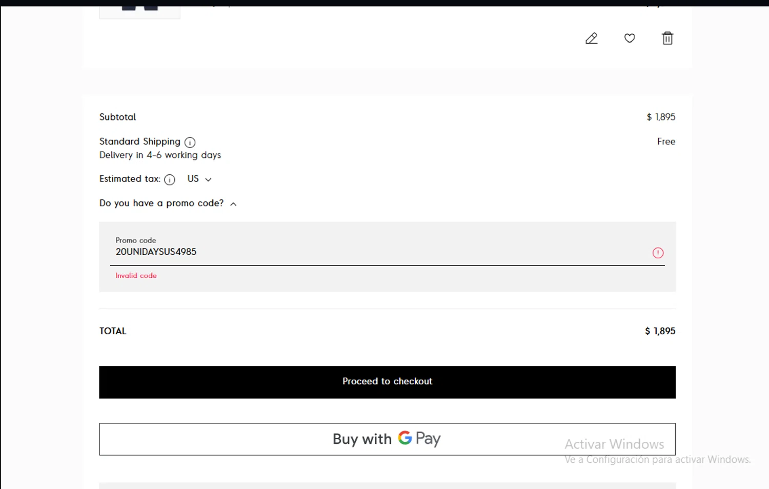 Armani coupon code screenshot showing code 20UNIDAYSUS4985 applied at Armani checkout page. Uploaded by SimplyCodes community member Lestara_23 on Jul 24, 2025