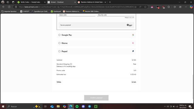 Armani checkout page showing Armani coupon code box | Screenshot taken by SimplyCodes community member on Mar 31, 2025