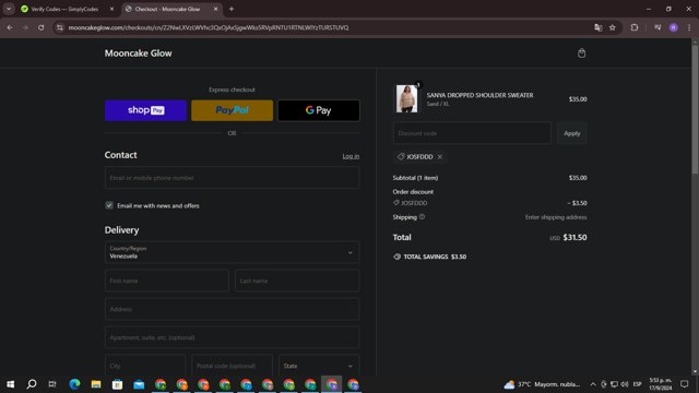 Armani Exchange checkout page showing Armani Exchange promo code box | Screenshot taken by SimplyCodes community member on Sep 17, 2024