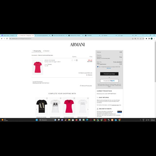 Armani Exchange checkout page showing Armani Exchange promo code box | Screenshot taken by SimplyCodes community member on Sep 6, 2023