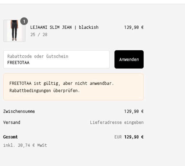 ARMEDANGELS checkout page showing ARMEDANGELS promo code box | Screenshot taken by SimplyCodes community member on Aug 18, 2025