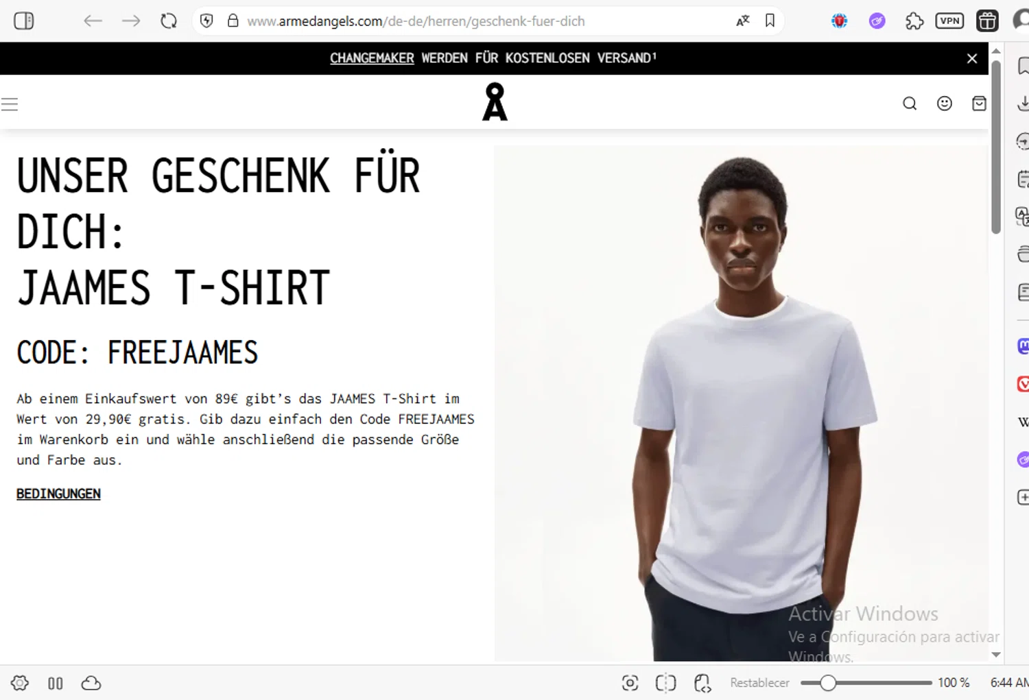 ARMEDANGELS promo code screenshot showing code FREEJAAMES applied at ARMEDANGELS checkout page. Uploaded by SimplyCodes community member luissilva2 on Aug 10, 2025