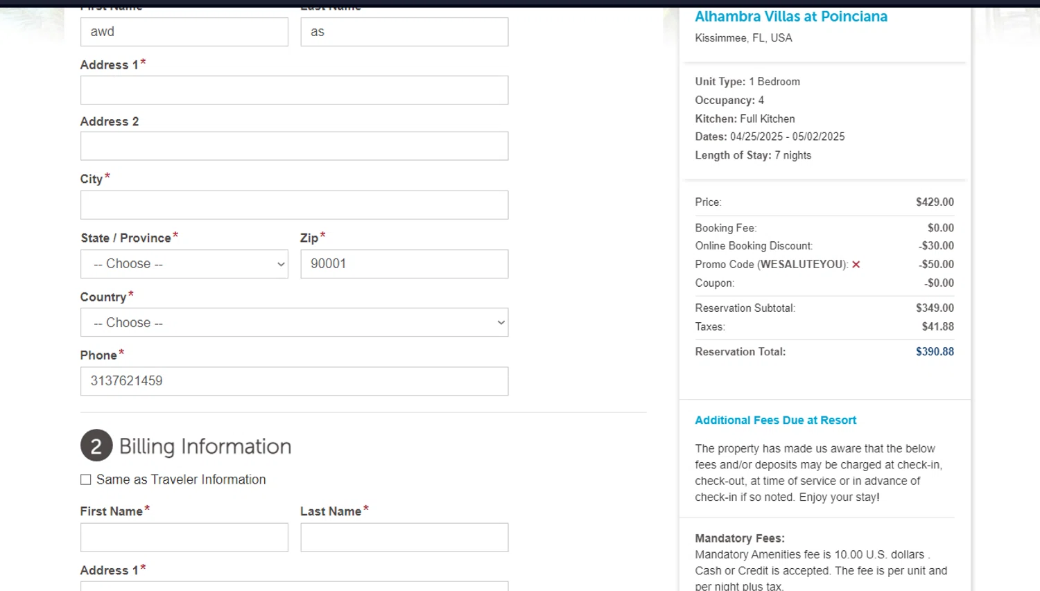 Armed Forces Vacation Club promo code screenshot showing code WESALUTEYOU applied at Armed Forces Vacation Club checkout page. Uploaded by SimplyCodes community member Yossoy on Feb 23, 2025