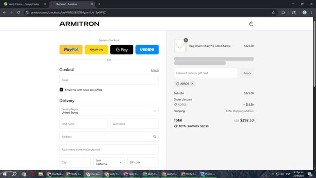 Armitron checkout page showing Armitron discount code box | Screenshot taken by SimplyCodes community member on Aug 26, 2025