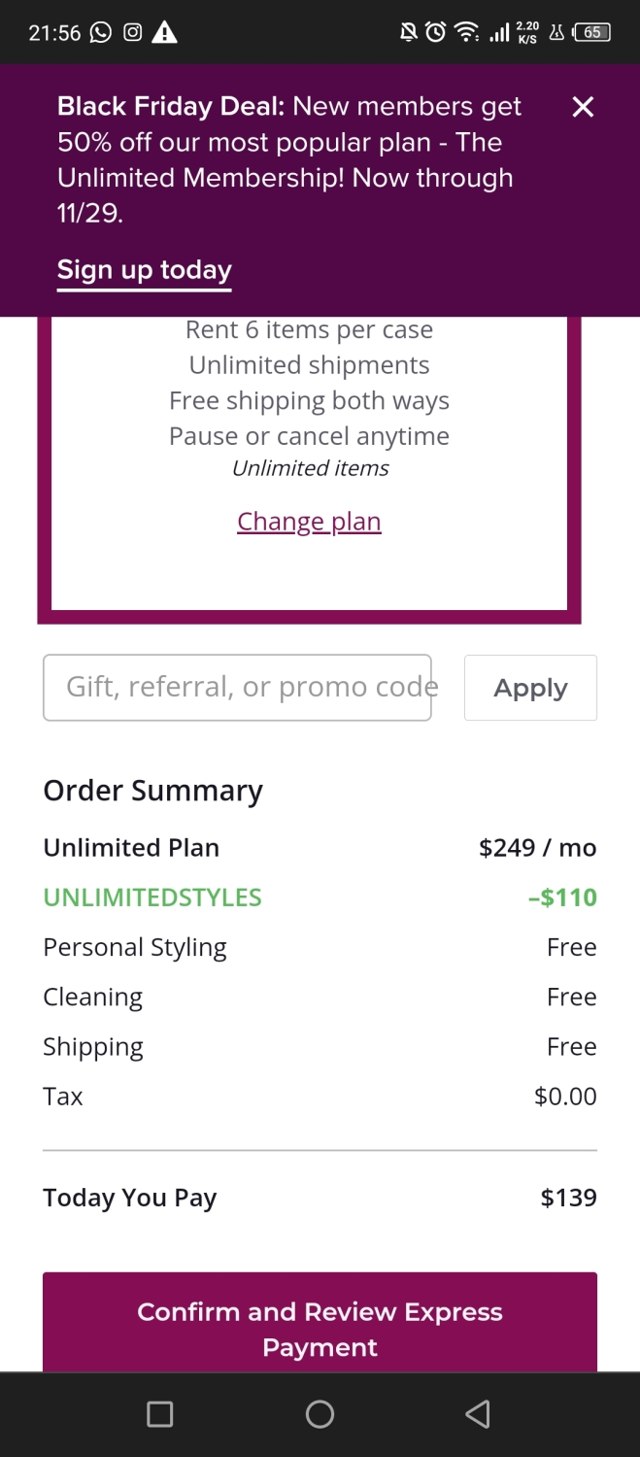 Armoire checkout page showing Armoire promo code box | Screenshot taken by SimplyCodes community member on Nov 19, 2022