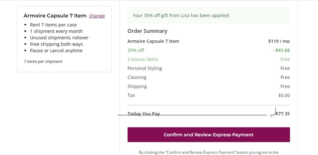 Armoire checkout page showing Armoire promo code box | Screenshot taken by SimplyCodes community member on Mar 31, 2022