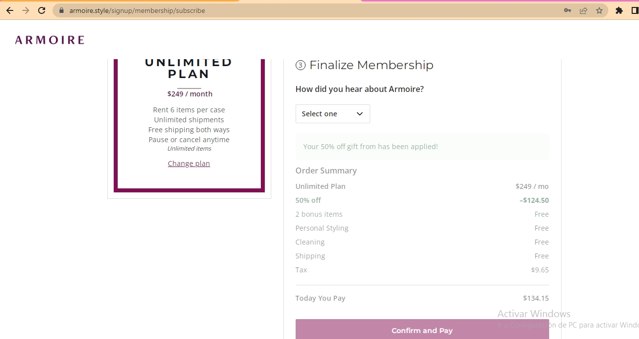 Armoire checkout page showing Armoire promo code box | Screenshot taken by SimplyCodes community member on Feb 23, 2023