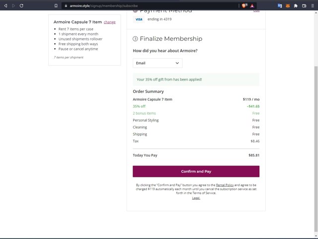 Armoire checkout page showing Armoire promo code box | Screenshot taken by SimplyCodes community member on Aug 13, 2022