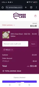 Armor Class coupon verification screenshot