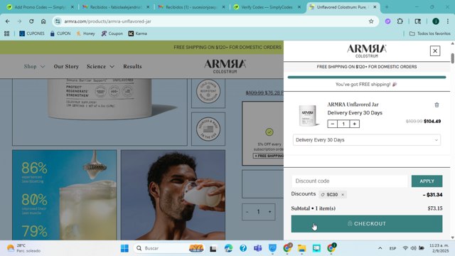 ARMRA checkout page showing ARMRA discount code box | Screenshot taken by SimplyCodes community member on Sep 2, 2025