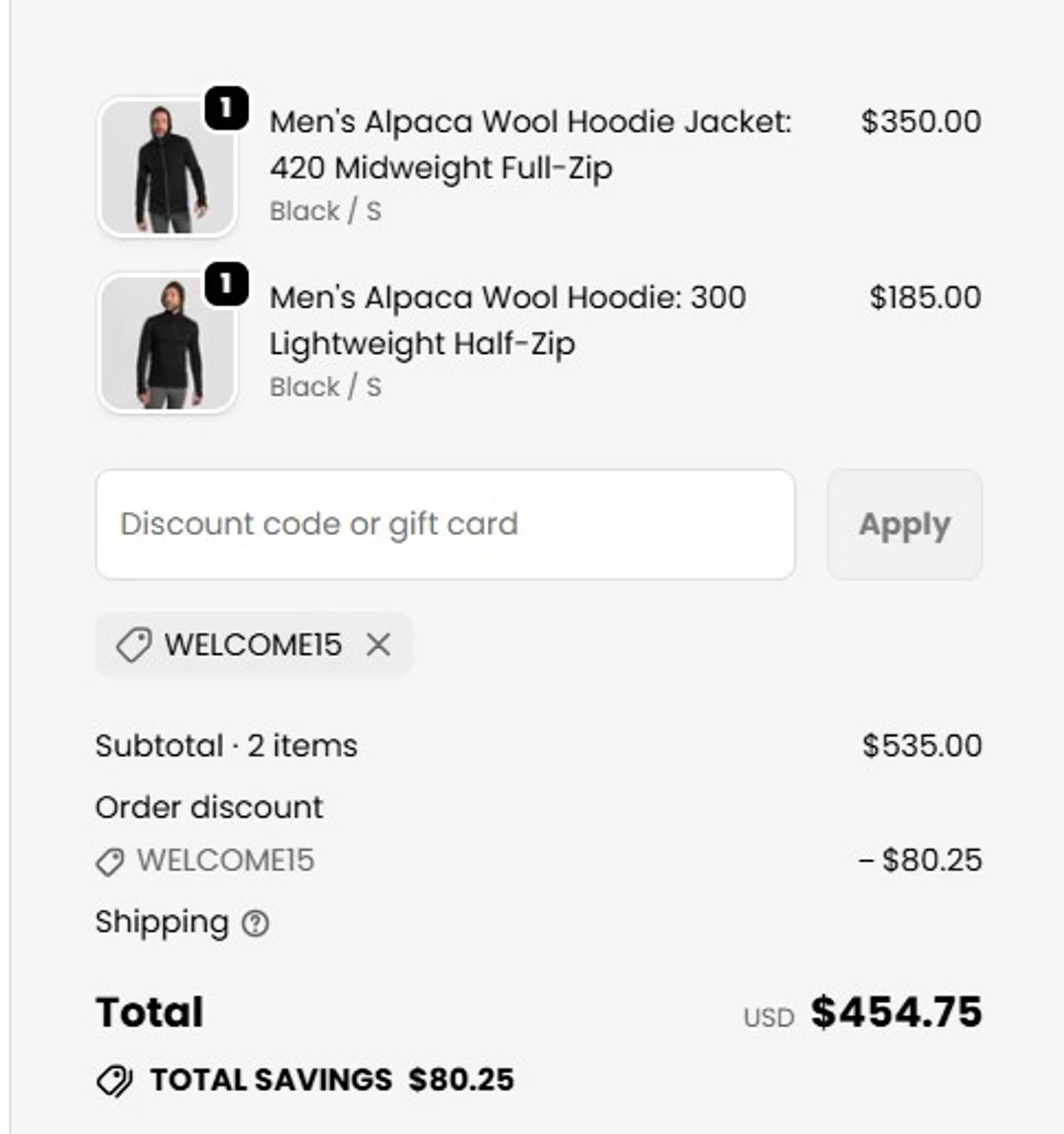 Arms of Andes discount code screenshot showing code WELCOME15 applied at Arms of Andes checkout page. Uploaded by SimplyCodes community member RoyalSage2492 on Dec 20, 2025