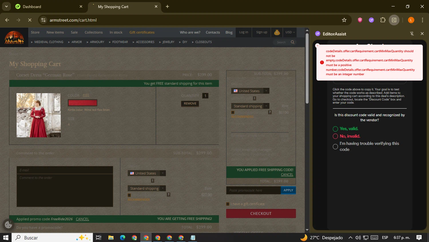 ArmStreet checkout page showing ArmStreet promo code box | Screenshot taken by SimplyCodes community member on Jan 20, 2026