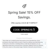 SPRING15 coupon verification screenshot