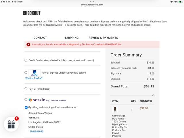 Army Surplus World checkout page showing Army Surplus World promo code box | Screenshot taken by SimplyCodes community member on Feb 15, 2025