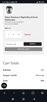 Aroma Housewares coupon verification screenshot
