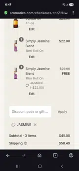 Jasmine coupon verification screenshot