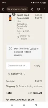 Carrot15 coupon verification screenshot