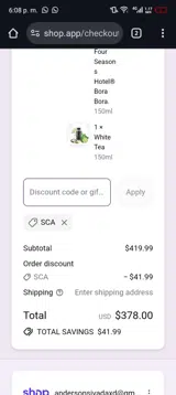 SCA coupon verification screenshot