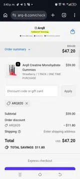Arq8 coupon verification screenshot