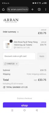 FIRST25 coupon verification screenshot