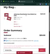 Arkansas Razorbacks coupon verification screenshot