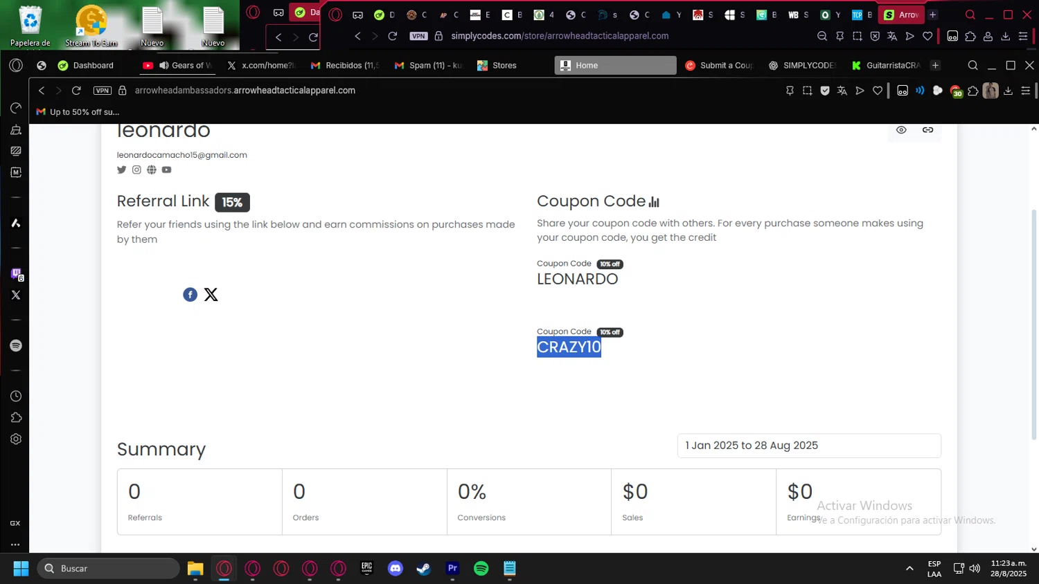Arrowhead Tactical Apparel discount code screenshot showing code LEONARDO applied at Arrowhead Tactical Apparel checkout page. Uploaded by SimplyCodes community member ShieldHunter7640 on Aug 28, 2025