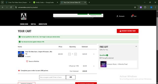 Arrow Video checkout page showing Arrow Video promo code box | Screenshot taken by SimplyCodes community member on Jul 25, 2025