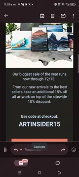 ARTINSIDER15 coupon verification screenshot