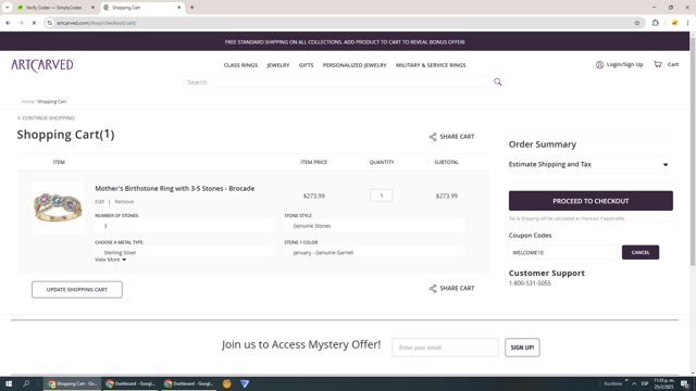 ArtCarved checkout page showing ArtCarved coupon code box | Screenshot taken by SimplyCodes community member on Feb 26, 2025