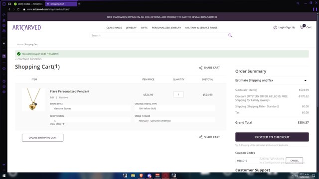 ArtCarved checkout page showing ArtCarved coupon code box | Screenshot taken by SimplyCodes community member on Feb 13, 2025
