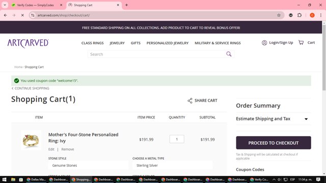 ArtCarved checkout page showing ArtCarved coupon code box | Screenshot taken by SimplyCodes community member on Feb 26, 2025